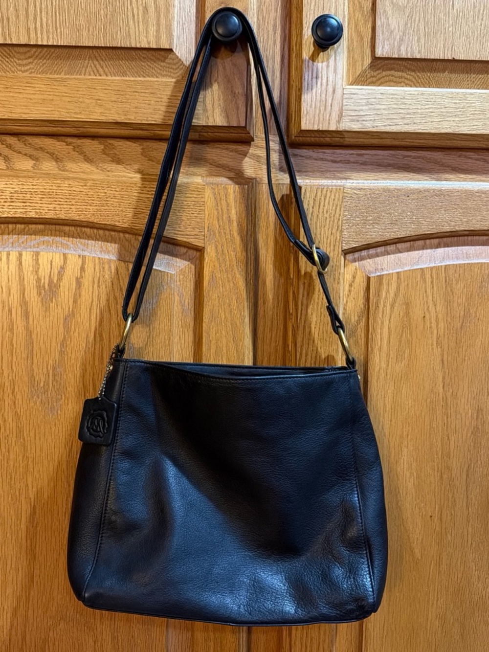 Black Leather Shoulder Bag with Adjustable Strap